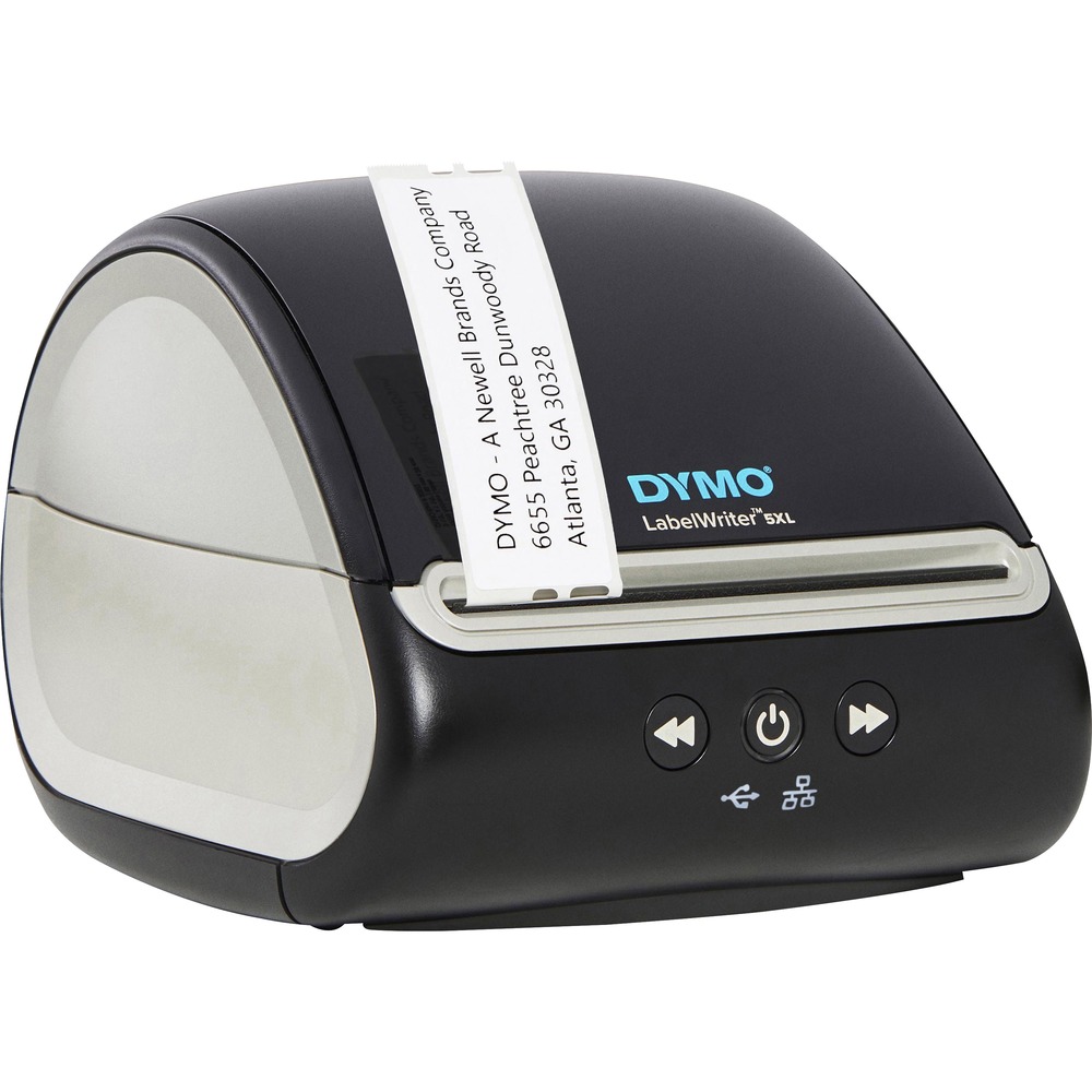DYM2112554 - LabelWriter 5XL Label Printer is the ideal choice for eCommerce sellers, printing 4" x 6" shipping labels for UPS, FedEx and USPS directly from eBay, Amazon, Etsy, Poshmark and many others. It comes with free Dymo Connect Software via USB or LAN network connectivity and third-party software integration to create more than 60 label types. With high-speed printing up to 53 labels per minute, this label printer also produces warehouse labels, bar codes and ID labels, bulk mailing labels, and other large-format label types with ease. With its unique Automatic Label Recognition, you always know which labels (by size, type and color) are loaded into the label maker at a glance. You'll also know how many are remaining so you'll never run out mid-job. Direct thermal printer replaces the need to buy costly ink or toner. More from the Manufacturer