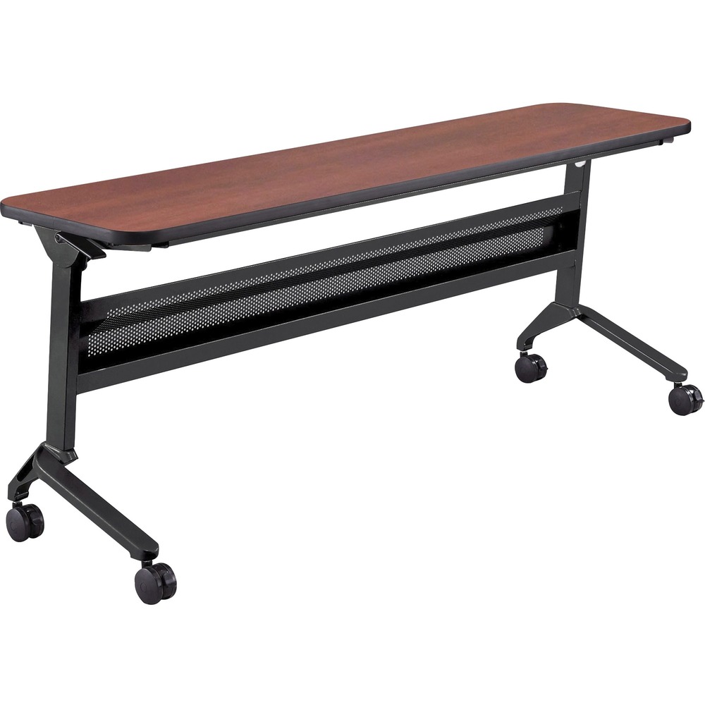 SAFLF1872TSLCRM - Flip-N-Go Rectangular Training Table is easy to move and easy to store. This timesaving workhorse nests neatly with only 5-1/4" between tables for maximum storage potential. Table holds up to 150 lb., evenly distributed. Dual-sided levers on the base flip tabletop from horizontal to vertical. Steel frame base features a silver modesty panel, built-in cable trough and four locking casters. Roll the table into place and lock the casters for easy mobility, reconfiguration and table stability. Top features low-pressure laminate with standard, black T-mold edges. Tables can be connected together by using included ganging kit. Overall table height is 29".