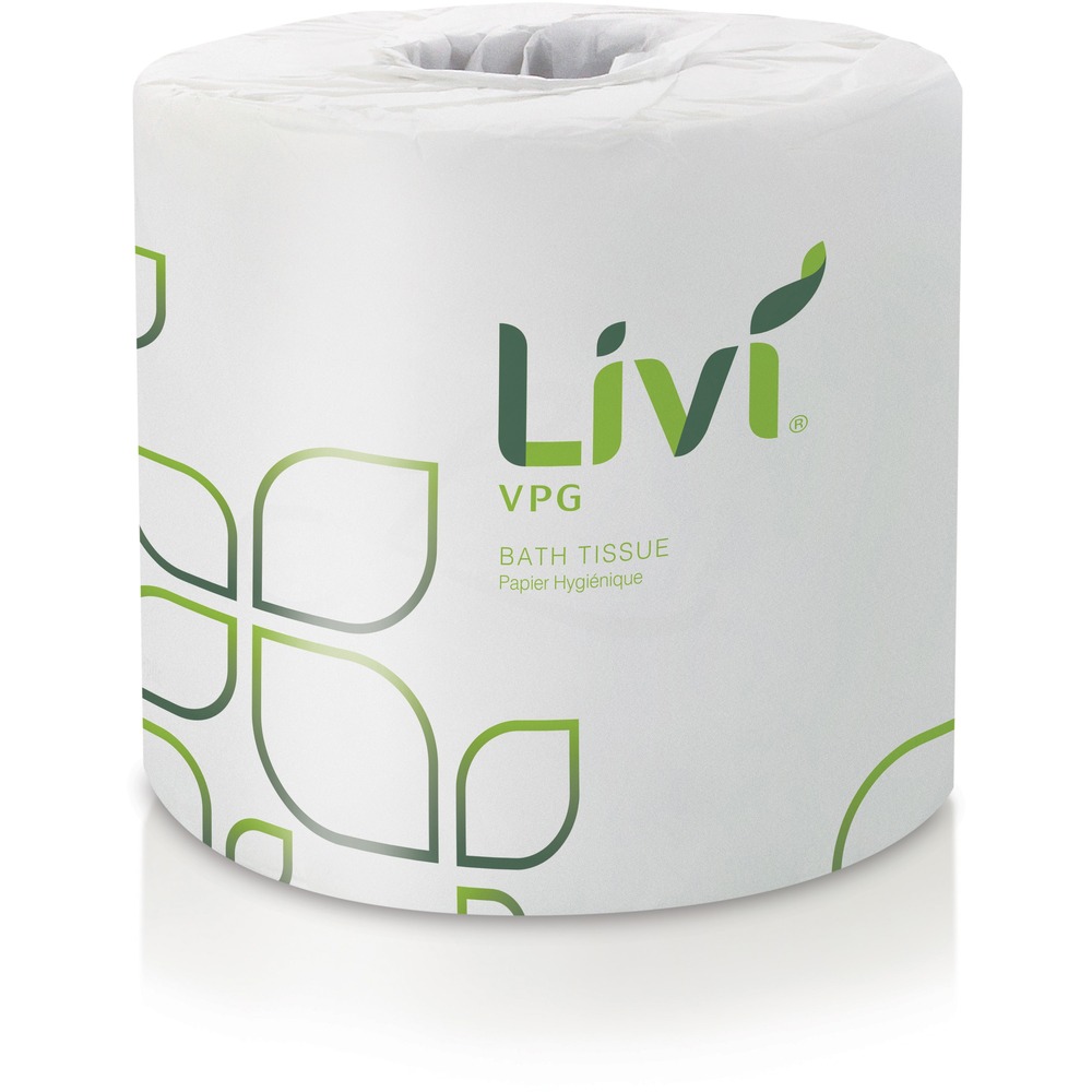 SOL21722 - Livi VPG Bath Tissue delivers at-home softness and quality so it is the ideal bath tissue for office buildings, restaurants and lodging facilities. Livi Leaf emboss pattern offers a softer hand feel and elegant presentation. This two-ply bath tissue is made from sustainable, Virgin Plantation Grown, Rapidly Renewable Fiber (RRF) that produces a white, bright and soft product. Roll and sheet count perfectly suited for hospitality facilities. Each roll contains 400 sheets. Bath tissue comes individually wrapped for more sanitary storage and transport.