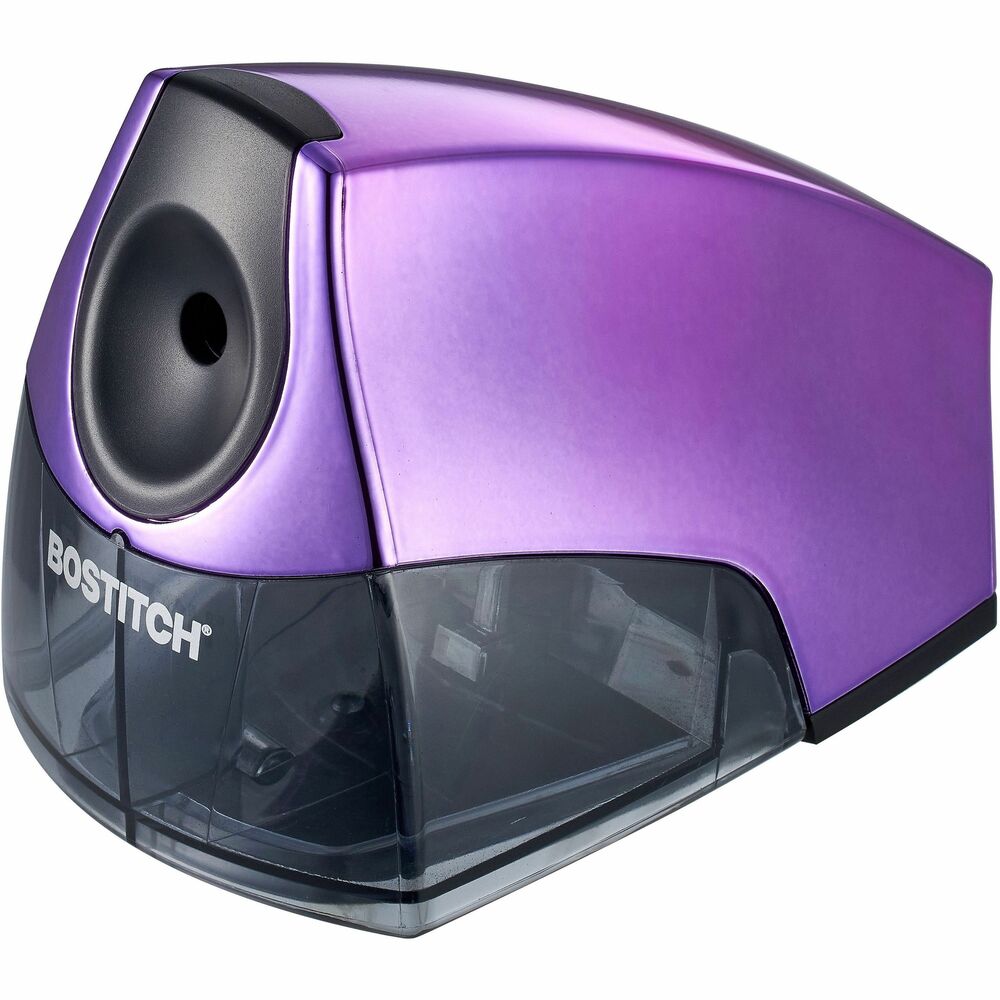 BOSEPS4PURPLEM - Created with the home office and office workers in mind, the Personal Electric Pencil Sharpener features a space-saving design that fits perfectly on any desktop or work space and looks great with its modern twist. This trendy sharpener may be small, but it has a powerful motor you can rely on to operate stall-free. High-capacity, easy-clean shavings tray will eliminate your frequent trips to the waste basket. Keeping your safety in mind, the shavings tray has the added benefit of safely preventing operation when the tray is removed. Expect precision and cleanly sharpened pencils with the automatic HHC Cutter Technology that extends cutter life by four times.
