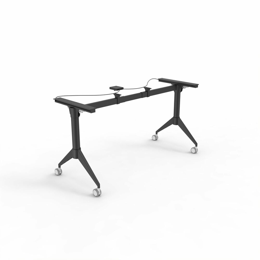 LLR60738 - Versatile, Spry Nesting Training Table Base adjusts to fit tabletops from 48" to 72" wide and from 24" to 30" deep so you can set up the configuration you need. It rolls on 2.5" polyurethane casters with brakes for easy setup. Once assembled, it nests with a cable-controlled folding mechanism for compact storage. The width-adjustable beam is made of 50mm x 25mm x 1.5mm cold-rolled steel for dependable use. Brackets and legs are made of aluminum alloy pipe while the joint and foot base are made of 4mm thick, die-cast magnesium. Modesty panel and tabletops are not included. Assembled table meets BIFMA standards. More from the Manufacturer