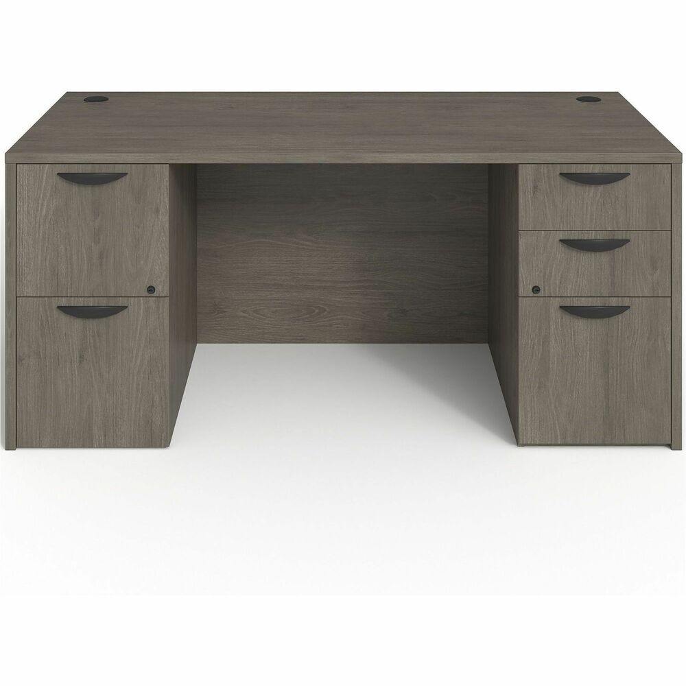 LLRPD3066DPGE - Double-pedestal desk is part of the Lorell Prominence 2.0 Series that is perfect for your executive offices. Durable, Gray Elm laminate surface is mar-resistant, burn-resistant and impact-resistant to withstand daily work life. The 1" thick top with matching 3mm edgebanding is made with 45 lb. density particleboard and finished on both sides with high-performance, thermally fused melamine. 66" wide desk features a full modesty panel for privacy, two grommets in the top, and two 3/4 pedestals with locking drawers to secure files and supplies. One pedestal includes two file drawers while the other pedestal includes two box drawers for supplies and one more file drawer for additional file space. File drawers hold letter-size or legal-size hanging files with included hangrails. Box and file drawers have 100 lb. full-suspension, ball-bearing slides. The 3/4" adjustable glides allow desk to remain level on uneven surfaces. Desk ships fully assembled so it's ready for immediate use.