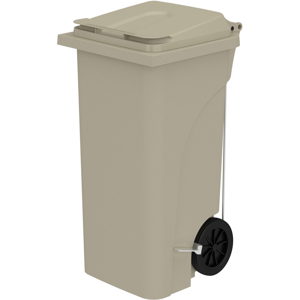 Safco 32 Gallon Plastic Step-On Receptacle - 32 gal Capacity - Foot Pedal, Lightweight, Easy to Clean, Handle, Wheels, Mobility - 37" Height x 21.3" Width x 20" Depth - Plastic - Tan - 1 Carton