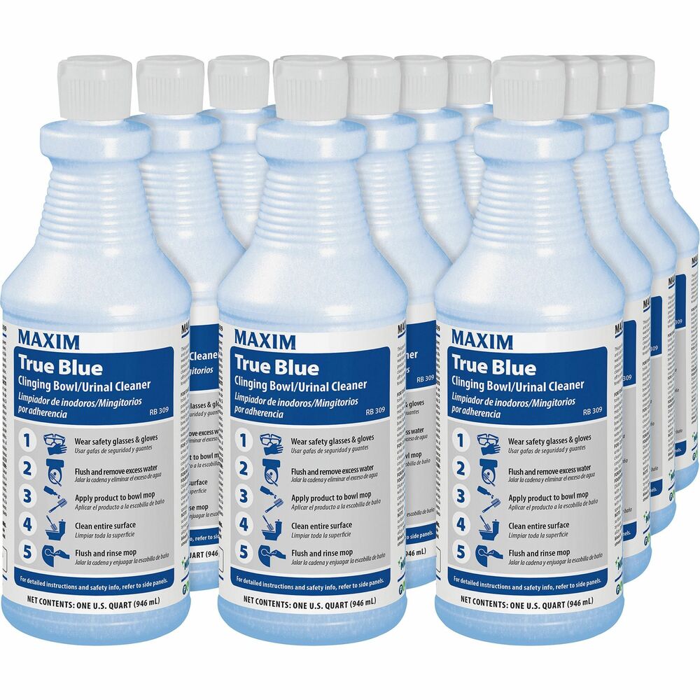 MLB03090012 - True Blue Clinging Bowl Cleaner removes scale, rust, algae and calcium deposits from bathtubs, wash basins and swimming pools. Use to keep fixtures sparkling with no scrubbing. Ready-to-use bathroom cleaner cleans urinals quickly and safely and is harmless to septic tanks when used as directed. It gives off no odors or fumes and does not penetrate porous surfaces. With powerful, acidic detergency, this bowl cleaner is ideal for cleaning toilets and urinals in office buildings, hotels, school and municipal institutions. It is ready to use, but you can also dilute it (1:2).