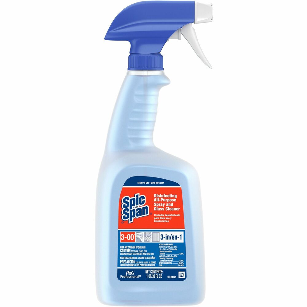 PGC75353 - Spic and Span Professional 3-in-1 Disinfecting Multi Surface Cleaner saves you time and money by harnessing the power of a professional-strength, multipurpose cleaner; a brilliantly shining glass cleaner; and an EPA-registered, hospital-use disinfectant. This Spic and Span concentrate is a patented, dual-solvent formula designed to dissolve greasy soils and provide an easy wipe-up and then simply evaporate to leave your surface streak-free and disinfected. For those environments where disinfecting is of the utmost importance, the hospital-grade formula is an effective disinfectant cleaner. It is included on the EPA List N of disinfectants for use against the novel coronavirus SARS-CoV-2. This versatile, multi-surface cleaner can be used on most surfaces, including stainless steel and glass. Dilute at 1:14 or 8.5 oz per gallon of water.
