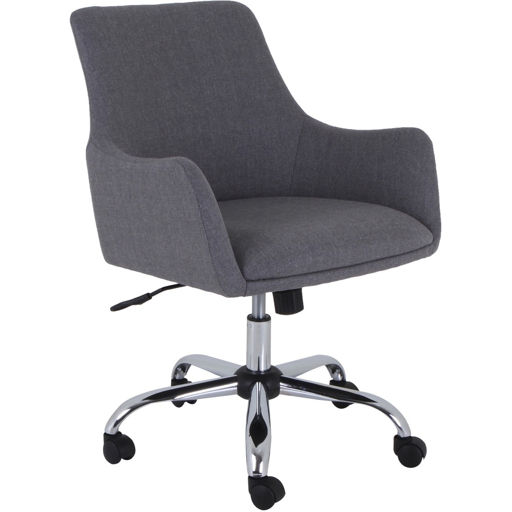 LLR68549 - Mid-century modern-inspired task chair with low-profile arms is upholstered with stylish fabric upholstery for a professional look. Seat and back are cushioned for comfort. Functions include adjustable seat height from 18-1/4" to 22-1/4" , 360-degree swivel, tilt tension adjustment and tilt/tilt lock. Chrome steel base is equipped with dual-wheel casters for easy movement. More from the Manufacturer