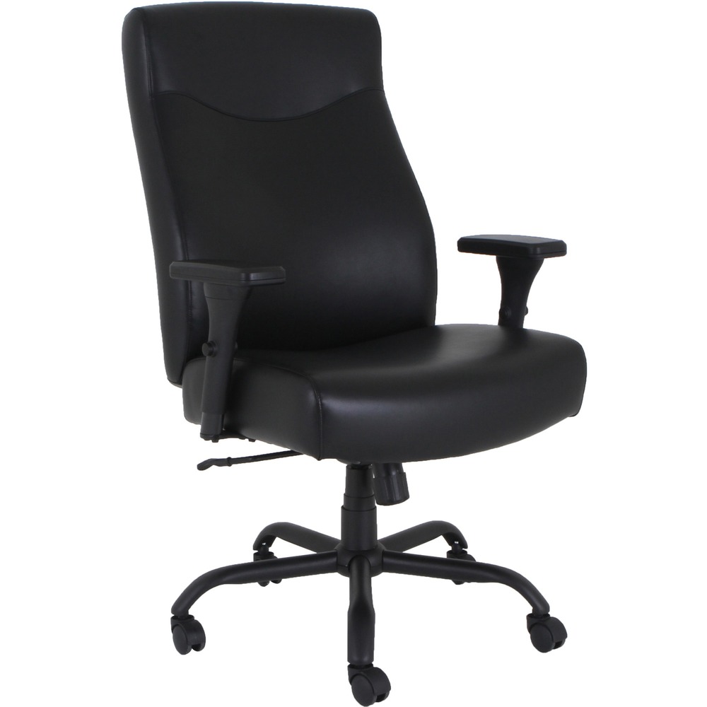 LLR48846 - Executive High-Back Big & Tall Chair features bonded leather upholstery on the seat and back for a professional look and your comfort. Durable construction with reinforced leather offers an enhanced weight capacity of 450 lb. Height/pivot-adjustable arms are padded with polyurethane. Arm height measures from 26" to 29-1/2" depending on chair-height adjustment. Functions of this high-back chair include adjustable seat height from 20-1/4" to 24" , 360-degree swivel, tilt tension adjustment and tilt/tilt lock. Five-star, steel base with powder coating offers dual-wheel casters for easy chair movement. Seat size is 22-7/8" wide x 20-1/4" deep. More from the Manufacturer