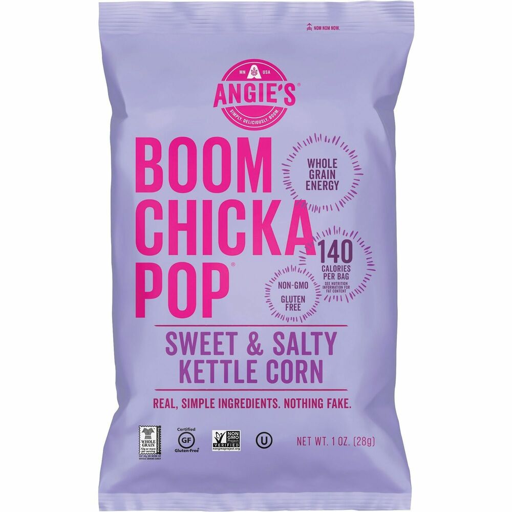 CNGSN01213 - BOOM CHICKA POP is a snack you can feel good about eating. Sweet & Salty Kettle Corn flavor combines whole grain popcorn and great taste. It only contains 140 calories a serving. This non-GMO popcorn is gluten-free and cholesterol-free.