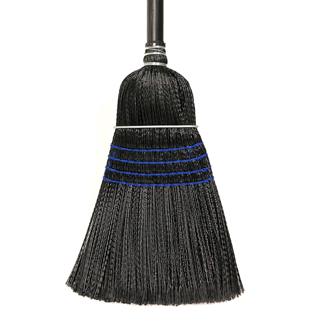 GJO18412 - Use this Lobby-style Broom for tough, continuous cleaning conditions. Crimped polypropylene material makes it durable and long-lasting. Water, oils and most solvents do not affect synthetic fiber. Broom handle is made of wood with a black gloss to impress.