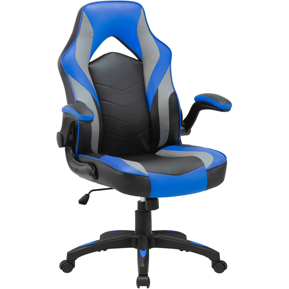 LLR84395 - High-Back Gaming Chair features a sleek design, playful style and invigorating colors to support your gaming evolution. Molded cushioning on the seat and back provides contours that fit your form and need to move as you play. Vinyl upholstery on the seat and back means easy cleaning after long hours at the controls. Arms flip up and out of your way when you must lean into the action. Cushioned, upholstered pads on the arms help you relax when you can slow to cruising speed. Functions to customize your comfort include adjustable seat height from 17-7/8" to 21-7/8" , tilt lock, tilt tension adjustment and 360-degree swivel. Roll from gaming system to gaming system on the smooth-rolling, dual-wheeled casters on the nylon base. Seat measures 20" wide x 19-3/8" deep". Back size is 20-7/8" wide x 26-1/8" high. Weight capacity is 275 lb. More from the Manufacturer