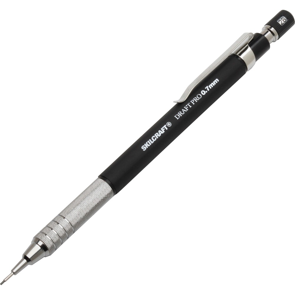NSN6943027 - Eliminate the need for sharpeners with these mechanical drafting pencils that are refillable. Both lead and erasers can be replaced for lasting use. Black barrel is weighted at the fingertips with a stainless steel etched grip. Mechanical pencils also feature dual-action retractor and stationary eraser and tip. Built-in lead hardness indicator is ideal for creating smooth, legible handwriting.
