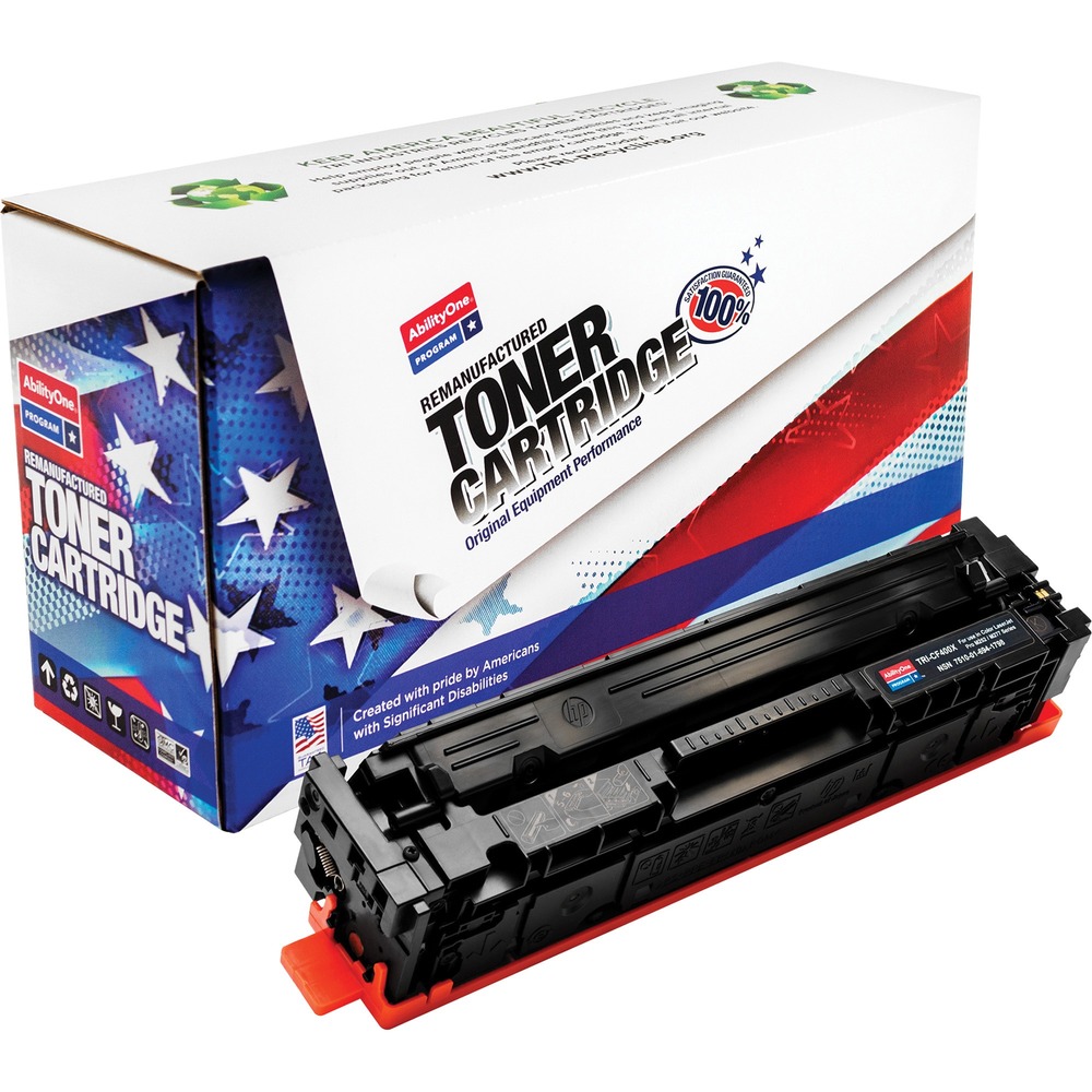NSN6941798 - Remanufactured toner cartridge is designed for use in HP Color LaserJet Pro M252dw and Color LaserJet Pro M277dw. AbilityOne toner provides strategic opportunities to address a variety of customer needs, including significant savings, guaranteed performance, compliance with executive orders and free recycling solutions. Plus, every purchase creates jobs for people with disabilities. High-yield cartridge yields approximately 2,800 pages. TAA-compliant cartridge is assembled in the U.S.A., made using 35 percent post-consumer content and meets ISO 14001 recycling standards.