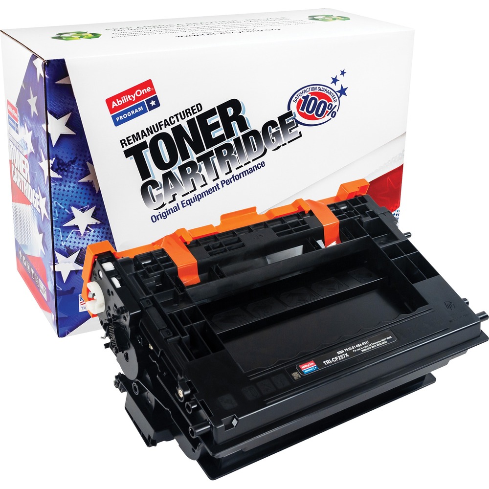 NSN6945347 - Remanufactured toner cartridge is designed for use in HP LaserJet Enterprise M608dn, M608n, M608x, M609dn, M609x; LaserJet Enterprise MFP M631z, MFP M632fht, MFP M632h, MFP M633fh; LaserJet Enterprise Flow MFP M632z and MFP M631h. AbilityOne toner provides strategic opportunities to address a variety of customer needs, including significant savings, guaranteed performance, compliance with executive orders and free recycling solutions. Plus, every purchase creates jobs for people with disabilities. TAA-compliant cartridge is assembled in the U.S.A., made using 35 percent post-consumer content and meets ISO 14001 recycling standards. It yields approximately 25,000 pages.