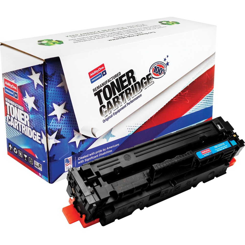 NSN6942428 - Remanufactured toner cartridge is designed for use in HP Color LaserJet Pro series M452dn, M452dw, M452nw; Color LaserJet Pro MFP M477fdw, M477fdn and M744fnw. AbilityOne toner provides strategic opportunities to address a variety of customer needs, including significant savings, guaranteed performance, compliance with executive orders and free recycling solutions. Plus, every purchase creates jobs for people with disabilities. High-yield cartridge yields approximately 5,000 pages. It is TAA-compliant, assembled in the U.S.A., made using 35 percent post-consumer content and meets ISO 14001 recycling standards.