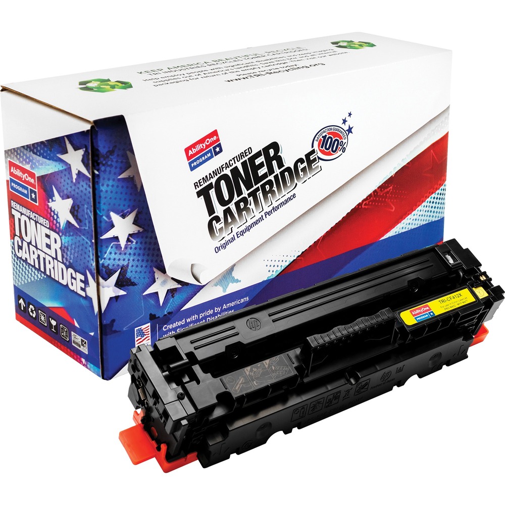 NSN6942426 - Remanufactured toner cartridge is designed for use in HP Color LaserJet Pro series M452dn, M452dw, M452nw; Color LaserJet Pro MFP M477fdw, M477fdn and M744fnw. AbilityOne toner provides strategic opportunities to address a variety of customer needs, including significant savings, guaranteed performance, compliance with executive orders and free recycling solutions. Plus, every purchase creates jobs for people with disabilities. High-yield cartridge yields approximately 5,000 pages. It is TAA-compliant, assembled in the U.S.A., made using 35 percent post-consumer content and meets ISO 14001 recycling standards.