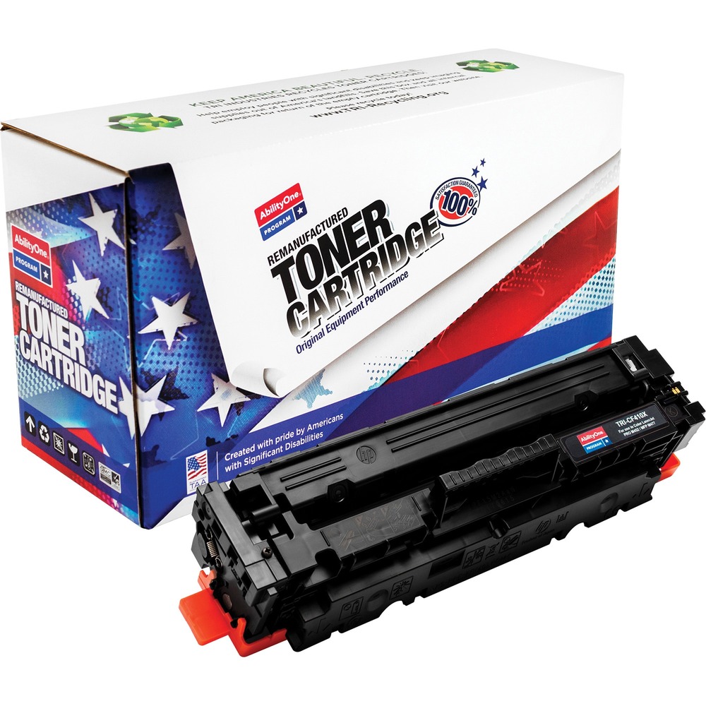 NSN6942427 - Remanufactured toner cartridge is designed for use in HP Color LaserJet Pro series M452dn, M452dw, M452nw; Color LaserJet Pro MFP M477fdw, M477fdn and M744fnw. AbilityOne toner provides strategic opportunities to address a variety of customer needs, including significant savings, guaranteed performance, compliance with executive orders and free recycling solutions. Plus, every purchase creates jobs for people with disabilities. High-yield cartridge yields approximately 6,500 pages. It is TAA-compliant, assembled in the U.S.A., made using 35 percent post-consumer content and meets ISO 14001 recycling standards.