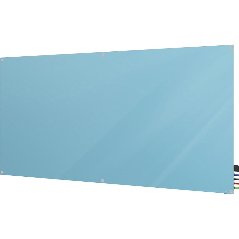 GHEHMYSM48BE - Harmony Colored Dry Erase Board is eco-friendly, 100 percent recyclable and made from recycled glass, sand and steel. Unframed board features 1" square corners, square standoffs and flat polished edges. The 1/4" thick, tempered glass provides a nonporous surface that will not ghost or stain and works with standard, dry-erase markers. Rear face is painted for a vivid contrast. Steel sheet backing provides a tackable surface with the use of rare earth magnets. Predrilled mounting holes are inset into the glass. The 1" square standoff hangers made of satin aluminum create a 1-1/4" spacing between the wall and glass. Board includes four rare earth magnets, four markers, an eraser and rear-mounted accessory holder made of clear acrylic.