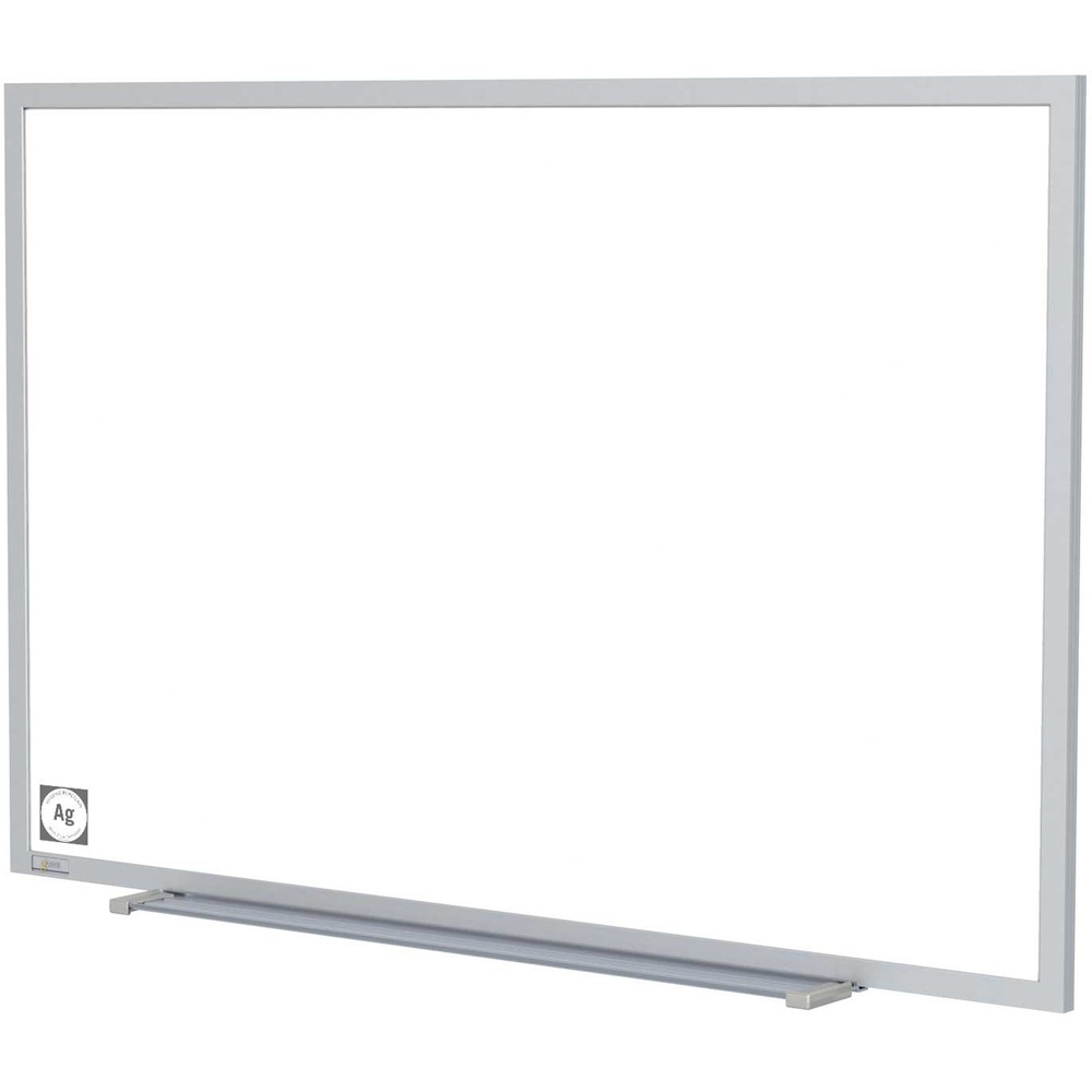 GHEM4464 - Hygienic Porcelain Whiteboard features a superior porcelain writing surface equipped with silver for self-cleaning. Hygienic writing surface is the perfect solution for high-touch, high-use areas. It has an additive of microsilver particles slowly released over the lifetime of the product and eliminates bacteria and viruses within 24 hours of contact. Silver is used in various applications across industries as it is known to keep surfaces clean and sanitary. Porcelain-on-steel surface is laminated to a hardboard backer and framed with anodized aluminum with mitered corners for added strength and durability. SmartPak tray minimizes clutter and keeps items within reach.