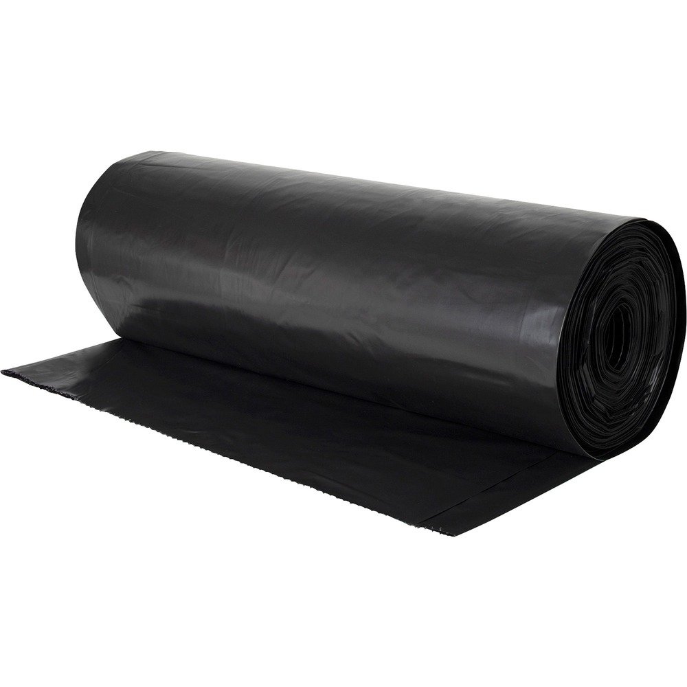 GJO18408 - Heavy-duty Trash Can Liners are ideal for heavy and extra-heavy trash applications including heavy food, office waste, boxes, cans and construction debris. Extra-strong liners are puncture-resistant to sharp objects. Black liners hide unsightly trash. Star-bottom seal is designed for more even distribution of contents. Bags come in a convenient coreless roll for compact storage and easy dispensing anywhere. Rolls are perforated for easy access. Each 2.7 mil thick bag holds up to 55 gallons. Bag size is 38" x 58".