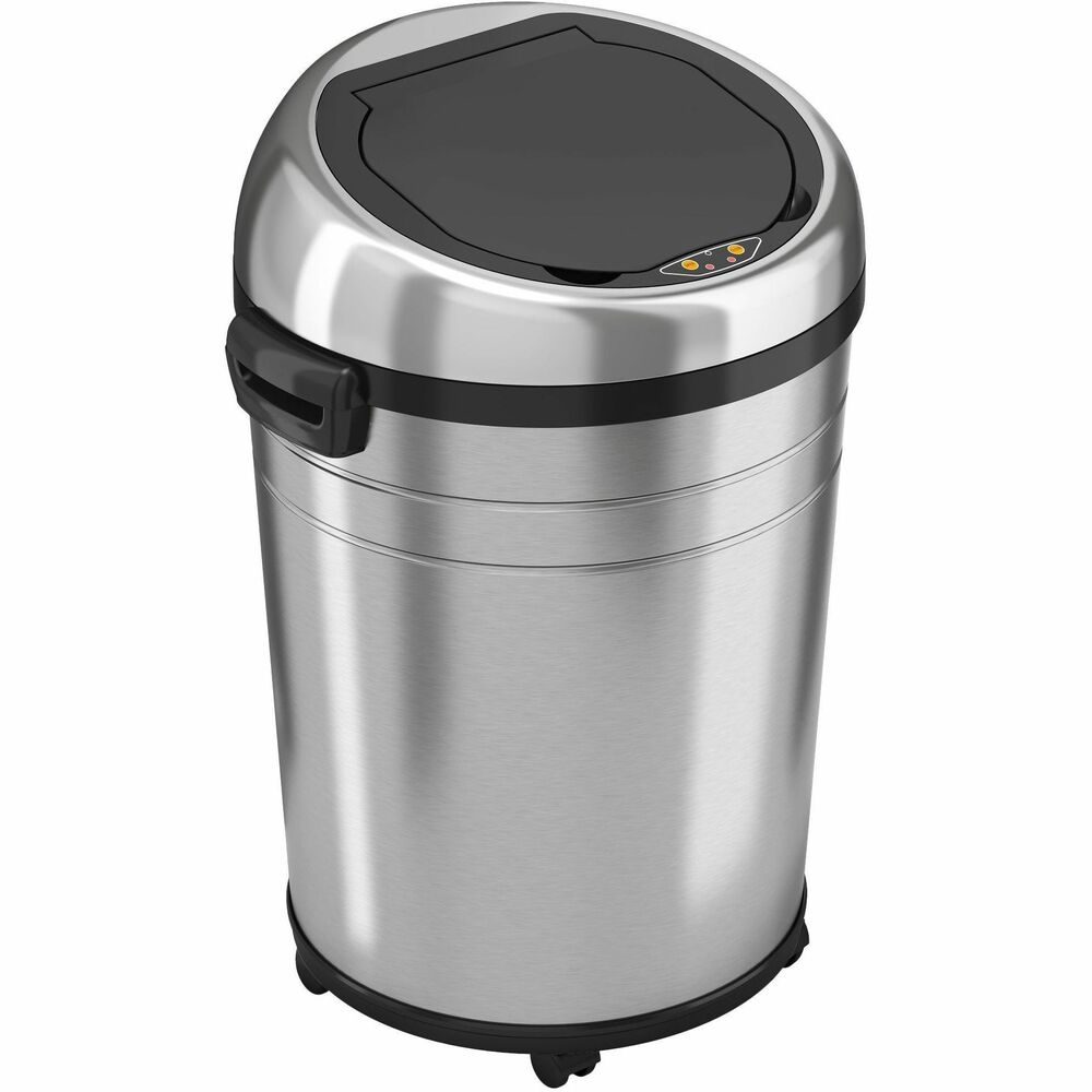 HLCHLS18RC - 18 Gallon Round Sensor Trash Can is touch-free with sensor-operated lid and extra-large so it's perfect for high-traffic venues like restaurants, lobbies and stores. Touch-free, sensor-operated lid eliminates exposure to the illness-causing bacteria that lives on trash can surfaces. Trash can includes four caster wheels for mobility and a replaceable, activated carbon odor filter. This Odor Control System with AbsorbX technology absorbs odors from rotting food and household waste as well as volatile organic compounds (VOCs) that are common, naturally occurring chemicals that can cause illness. Wide opening accommodates large and bulky items. Elegant, brushed stainless steel finish is smudge-resistant, easy to clean and complements any decor. Bin liner retainer ring keeps liner in place and out of view. Air vents at the base make trash bag removal effortless. Trash can is powered by four D batteries (not included) or official HLS Commercial AC Adapter (not included).