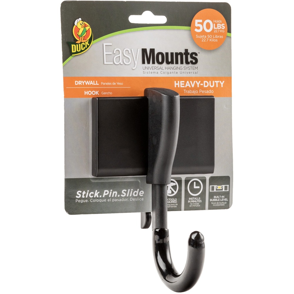 DUC287214 - From leaf blowers and string trimmers to golf bags and camp chairs, EasyMounts Heavy-Duty Drywall Hook is perfect for hanging a variety of tools and garage equipment during your next home organization project. Each hook securely holds up to 50 lb. and installs in drywall in minutes so you can quickly get organizing. Simply stick, pin and slide. Built-in bubble level helps ensure you're hanging the product perfectly straight. Install in wood surfaces with screws (not included). Universal hanging system allows you to easily switch to another EasyMounts Heavy-Duty solution in seconds without moving the base. The entire heavy-duty system offers permanent hold guaranteed to withstand the test of time in a variety of climates, thanks to the adhesive and pin installation technology. Patented, heavy-duty drywall hook is engineered with fiberglass-reinforced construction for increased durability and is coated in a soft grip to secure items being hung.