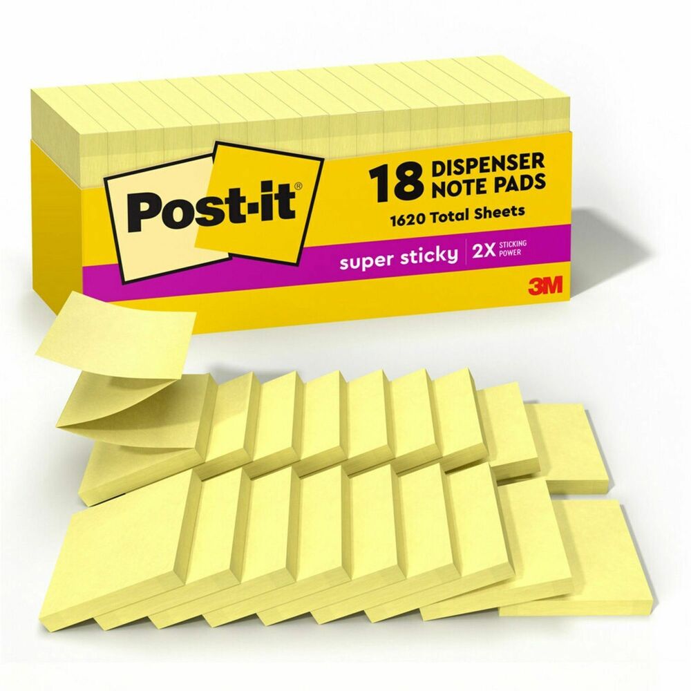 Postit® Super Sticky Dispenser Notes Canary Yellow 3" x 3