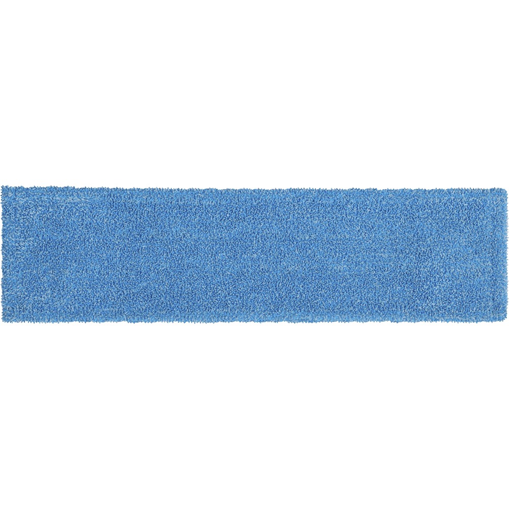 RCP2132427 - Adaptable Flat Mop Pad helps improve cleaning efficacy and connects to the Adaptable Flat Mop Frame (not included) via tabs or pockets for two styles of microfiber mopping in large spaces. Microfiber pad removes 99.7 percent or more of tested viruses and bacteria with water only to help improve cleaning efficacy. These tested germs include Feline Calicivirus (surrogate for Norovirus), MRSA, Pseudo and C. diff. Microfiber mop pad is 70 percent lighter when fully soaked vs. a traditional string mop. Convenient clips help avoid contact with soiled mop pad during disposal. You can mop floors 15 percent faster and floors dry 4 times faster when mopping with Adaptable Flat Mop microfiber pads, compared to RCP large cotton string mops. Pad has been tested to withstand up to 200 commercial launderings and 100 launderings with bleach.
