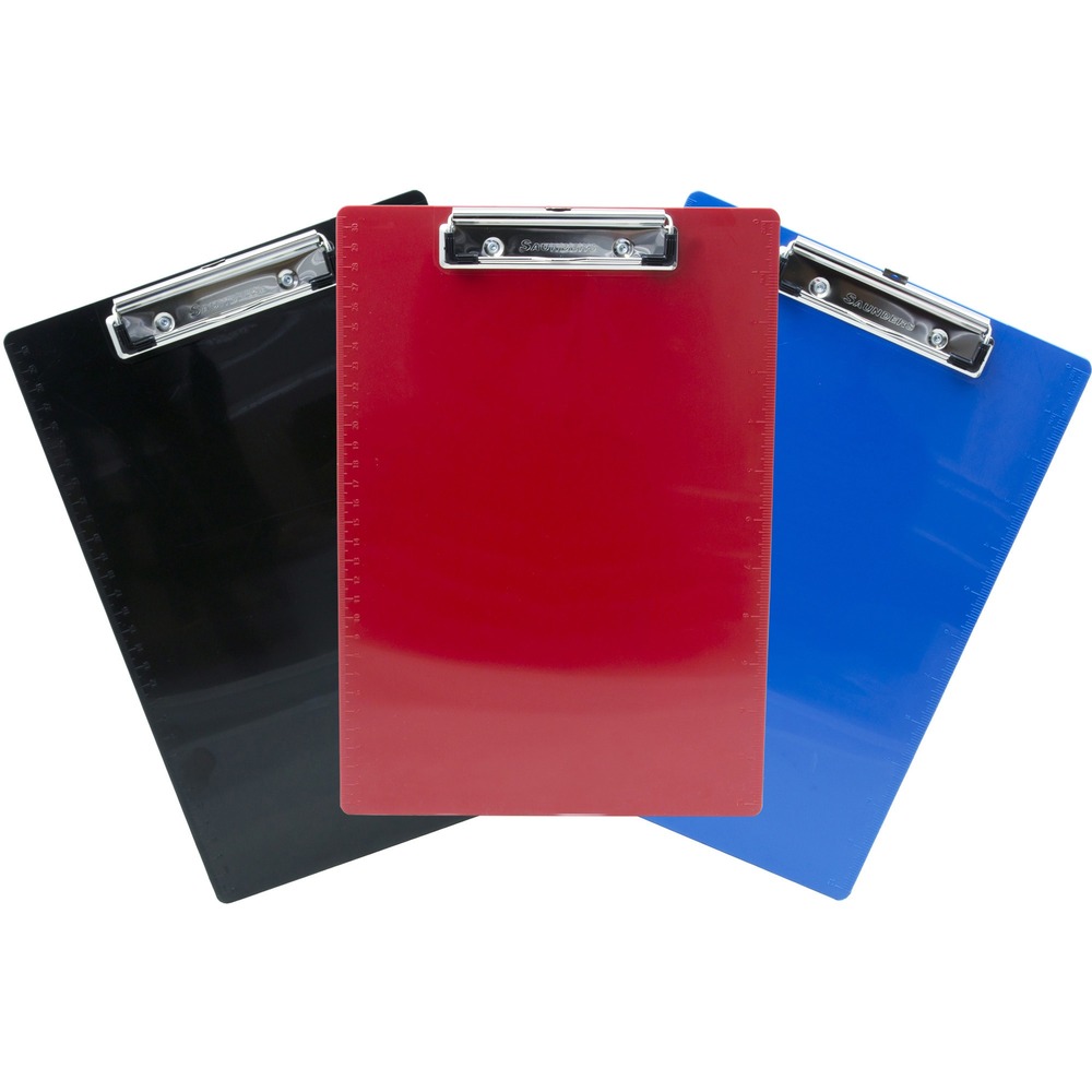 SAU22601 - Clipboard made of a durable, recycled plastic is reliable and useful in any situation. Strong low-profile clip with rubber grips holds up to 1/2" paper securely. Convenient hanging hole is retractable. Handy rules on the side are in both inch and metric increments.
