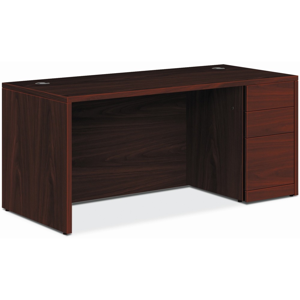 HON105897RNN - Right-pedestal desk belongs to the HON 10500 Series Wood Laminate Furniture, a versatile collection for any office arrangement. Smooth, flat edges and a full modesty panel deliver a clean, streamlined look. Scratch-resistant, spill-resistant and wear-resistant, Mahogany laminate on strong inner-frame construction assures trouble-free performance and long life. Desk features one pedestal on the right side with two box drawers for supplies and one file drawer for filing. All drawers feature five-sided construction for added strength and easy alignment or replacement of drawer fronts. Drawers operate on full-extension, ball-bearing suspension. File drawer includes integrated hangrails for side-to-side letter-size or legal-size filing and front-to-back letter-size filing. Desk also has a rectangular top, two 3" round grommets to route and hide wires and cables, and interchangeable, core-removable lock for quick, easy rekeying. Center drawer for the desk is sold separately.