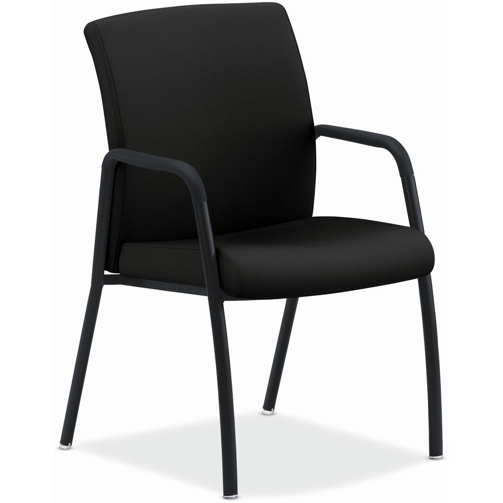 HONIG107CU10 - Guest chair with arms is part of the HON Ignition Seating Series that fits all body types from the 5th to the 95th percentile. This guest chair stacks up to four high, making it excellent for private offices, training rooms, common areas and multipurpose rooms. Cushioned back and seat are upholstered in fabric for an elegant look. Deeply sculpted lumbar support cradles the lower back. Seat and back core structures are made from recycled wood for strength and sustainability. Polyester fabric features Nano-Tex soil-repellent and stain-repellent technology. Design features also fixed arms, a four-leg base with glides and a durable, steel frame for long-lasting use. Seat-to-floor distance is 18-1/2" high. Seat measures 19-1/2" wide x 16-3/4" deep. Back is 19-1/2" wide x 20" high. Chair holds up to 300 lb. Guest chair meets or exceeds applicable ANSI/BIFMA standards. More from the Manufacturer