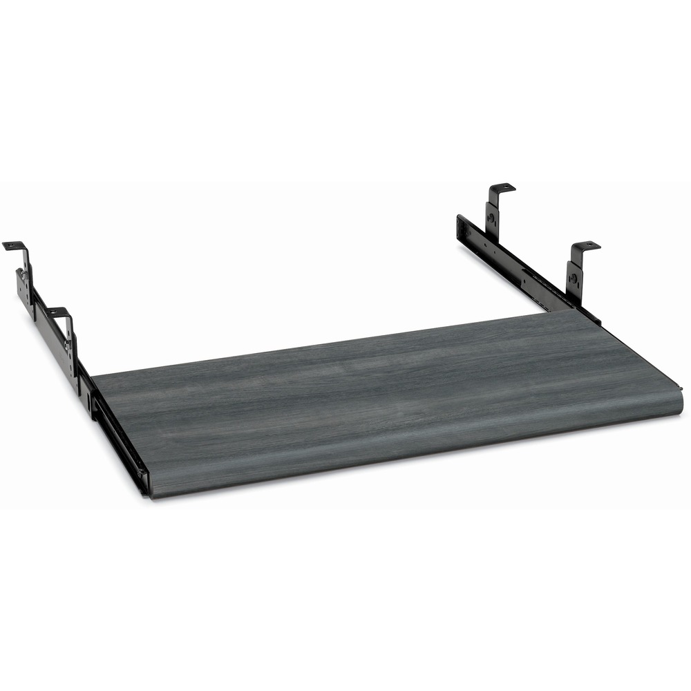 HON4022LS1 - Keyboard platform is designed to fit the HON 10700, 10600, 11500, 10500,38000, 94000, Voi and Valido Series deluxe modular desking. It can be positioned at 2" , 2-1/2" , 3" or 3-1/2" below bottom of worksurface. Minimum clearance for mounting is 22-7/8" wide x 17" deep. Design will not fit on a 37" x 24" corner worksurface. Keyboard platform features a laminate finish to blend with your decor.