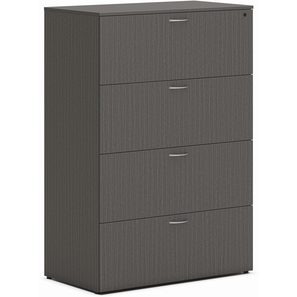 HONLLF3620L4LS1 - Four-drawer lateral file is part of the HON Mod Desk Collection that delivers simplicity and adaptability to enhance your productivity. The contemporary design feels perfectly at home in either a private office or an open floor plan. Lateral file accommodates a large volume of filing in an efficient format that saves floor space, increasing the storage capacity of a workstation. Drawers are equipped with standard hangrails to hold either letter-size or legal-size hanging files. File folders are arranged side-to-side to take up less aisle space when drawers are opened. Steel ball-bearing, drawer suspensions operate easily and quietly. Leveling glides compensate for uneven floors. Durable, Slate Teak laminate is scratch-resistant, spill-resistant and stain-resistant. Slate Teak matches other Mod elements (sold separately) so you can create an office suite to fit your needs. More from the Manufacturer