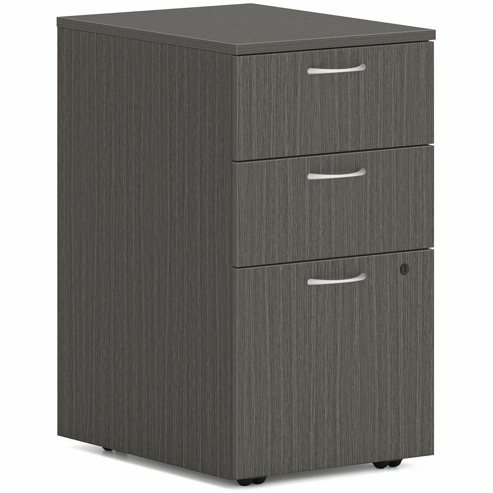 HONPLPMBBFLS1 - This 15" wide mobile pedestal is part of the HON Mod Desk Collection that delivers simplicity and adaptability to enhance your productivity. The contemporary design feels perfectly at home in either a private office or an open floor plan. Mobile pedestal increases the storage capacity of your Mod workstation. Two box drawers hold office supplies and personal items, and one file drawer organizes paperwork. File drawer is equipped with standard hangrails to hold either letter-size or legal-size hanging files. Drawers open fully to give easy access to all contents. Steel ball-bearing, drawer suspensions operate easily and quietly. Durable, Slate Teak laminate is scratch-resistant, spill-resistant and stain-resistant. Slate Teak matches other Mod elements (sold separately) so you can create an office suite to fit your needs. More from the Manufacturer