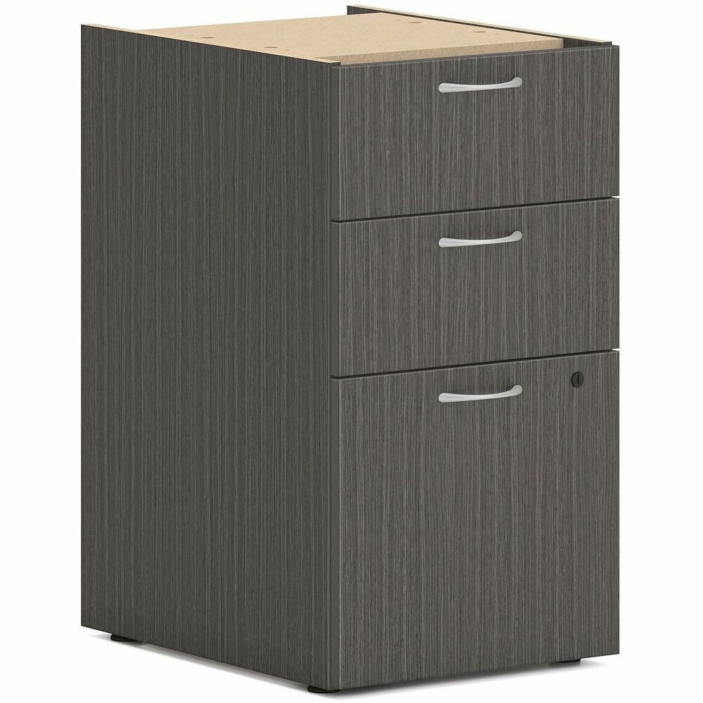HONPLPSBBFLS1 - This 15" wide support pedestal is part of the HON Mod Desk Collection that delivers simplicity and adaptability to enhance your productivity. The contemporary design feels perfectly at home in either a private office or an open floor plan. Support pedestal increases the storage capacity of your Mod workstation while also supporting one end of a MOD worksurface. Two box drawers hold office supplies and personal items, and one file drawer organizes paperwork. File drawer is equipped with standard hangrails to hold either letter-size or legal-size hanging files. Drawers open fully to give easy access to all contents. Steel ball-bearing, drawer suspensions operate easily and quietly. Durable, Slate Teak laminate is scratch-resistant, spill-resistant and stain-resistant. Slate Teak matches other Mod elements (sold separately) so you can create an office suite to fit your needs. More from the Manufacturer