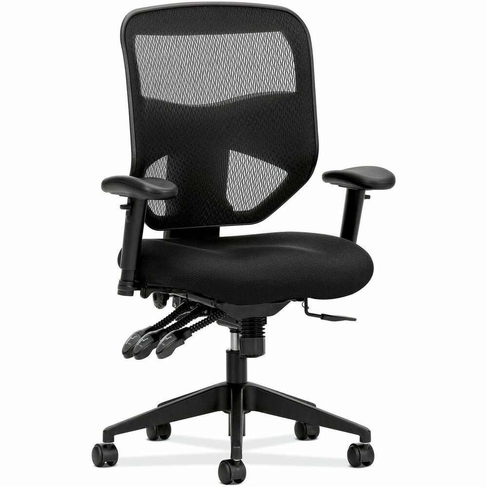 BSXVL532MM10 - Designed to offer maximum comfort, support and functionality, this high-back task chair offers a breathable mesh back, high-quality fabric seat and comfort adjustments to adapt to nearly every body. Asynchronous control uses multiple independent controls to provide the widest range of comfort options. The padded, upholstered seat and mesh back give this chair an upscale feel. Durable, polyester seat upholstery features Nano-Tex soil and stain protection. Executive task chair has adjustments for seat height from 17" to 21" , back height from 41" to 44-1/2" (from floor), and arm height and width to fit your body. Arms adjust out to a 22-7/11" width and to an 11-7/8" height. Black five-star base is made of sturdy plastic and equipped with dual-wheeled casters for easy mobility. Weight capacity is 250 lb. Seat size is 20-1/2" wide x 20-1/8" deep. Back measures 19-1/8" wide x 24-1/5" high.
