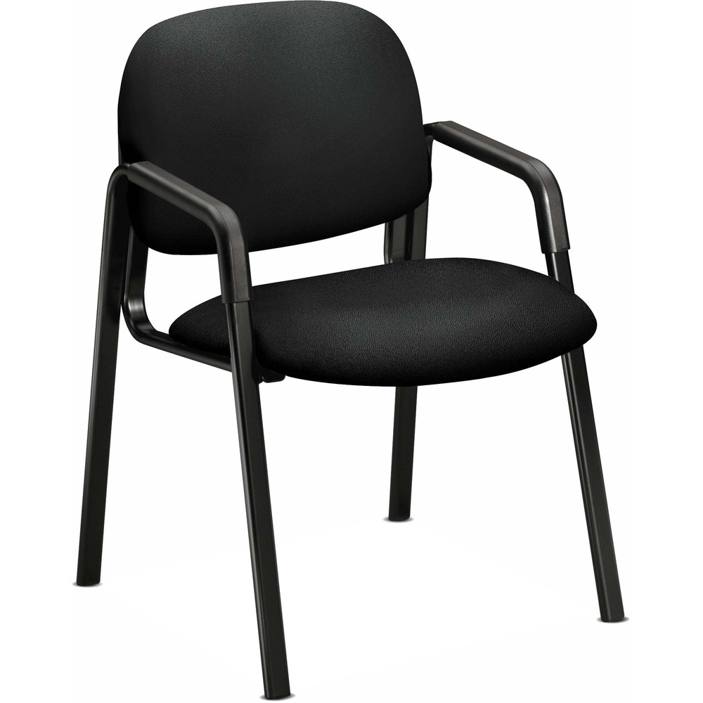 HON4003CU10T - Solutions Seating from HON is a long-standing favorite with businesses everywhere. This leg-based guest chair features a floating backrest to give your spine maximum support. The floating back is also easy to keep clean with no crevices to catch crumbs. Seat and back are upholstered in black Centurion polyester fabric that features Nano-Tex soil-repellant and stain-repellant technology. Inner seat shell is molded from a wood composite with high recycled content. Arms offer additional comfort. Heavy-duty, black steel tube stands up to years of activity. Guest chair is ideal for supervisory, administrative, technical and lobby/guest functions. It comes fully assembled and ready to use.