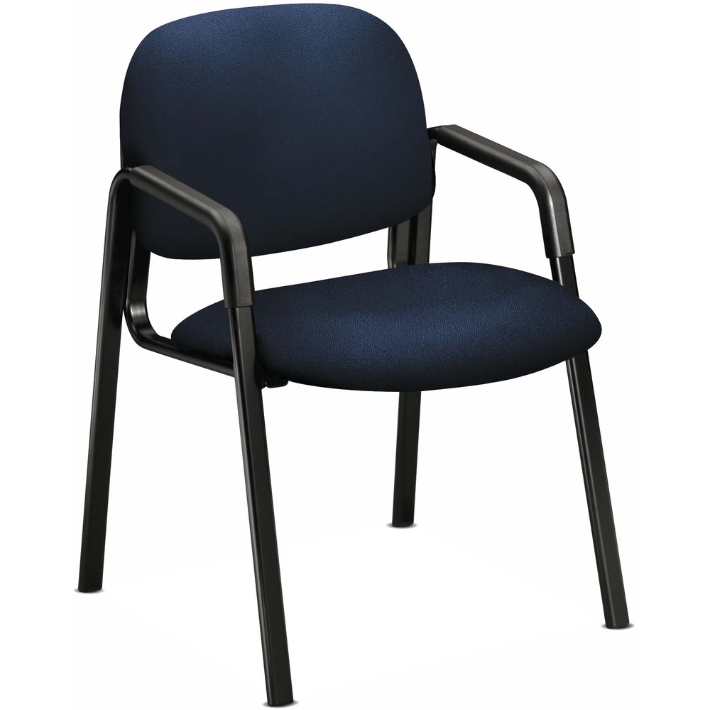 HON4003CU98T - Guest chair with four-leg base and arms features a cushion design that provides lumbar support and helps eliminate fatigue. Oval, painted steel frame has matching, molded polypropylene armrests. Molded, polymer outer back shell is color-coordinated with base. Seat size is 20" wide x 18" deep x 19-1/4" high from the floor. Usable seat depth is 19". Back measures 21" wide x 15" high from the seat. Distance between the arms is 18-3/4". Chair is available in black frame only. It is certified by SCS to be in compliance with specific, indoor, air-quality emission requirements. It also meets or exceeds applicable ANSI/BIFMA standards.