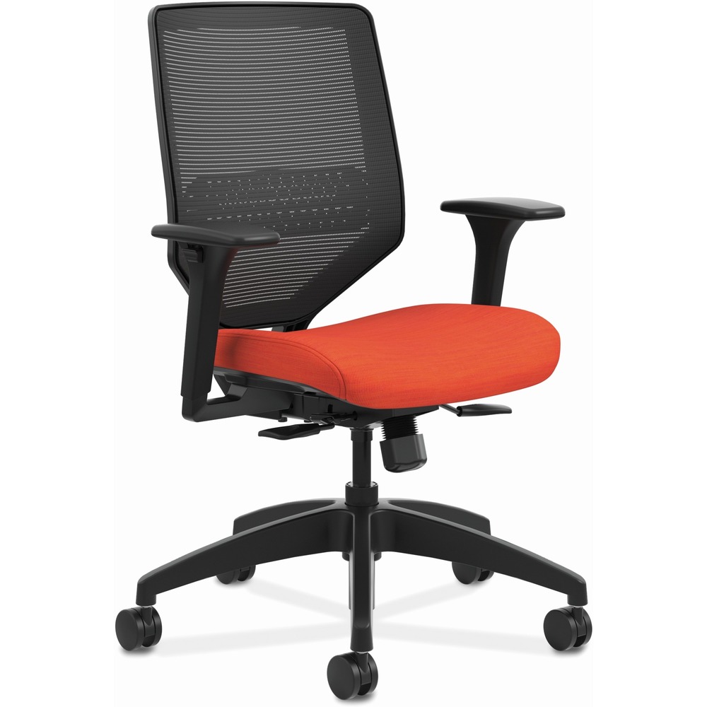 HONSVM1ALC46TK - Solve is the single seating solution that helps a variety of users achieve optimal comfort. This Solve mid-back task chair features a responsive, four-way stretch mesh back to provide all-day comfort and support. Synchronized seat and back provide proper balance, alignment and lumbar support, and can be adjusted with a single lever. Seat glides forward when the back reclines for a more natural posture. Synchro-tilt mechanism reclines the back at a higher ratio than the seat. Other functions include pneumatic seat-height adjustment from 16-3/4" to 18-1/2" , 360-degree swivel, tilt tension and tilt lock. Adjustable-height arms move up and down for shoulder and upper body support. Waterfall seat edge promotes better leg circulation. Seat measure 19" wide x 19-1/4" deep. Fabric upholstery color on seat is Bittersweet. Frame and mesh back colors are black. Back size is 18-1/4" wide x 21-1/2" high. Weight capacity is 300 lb.