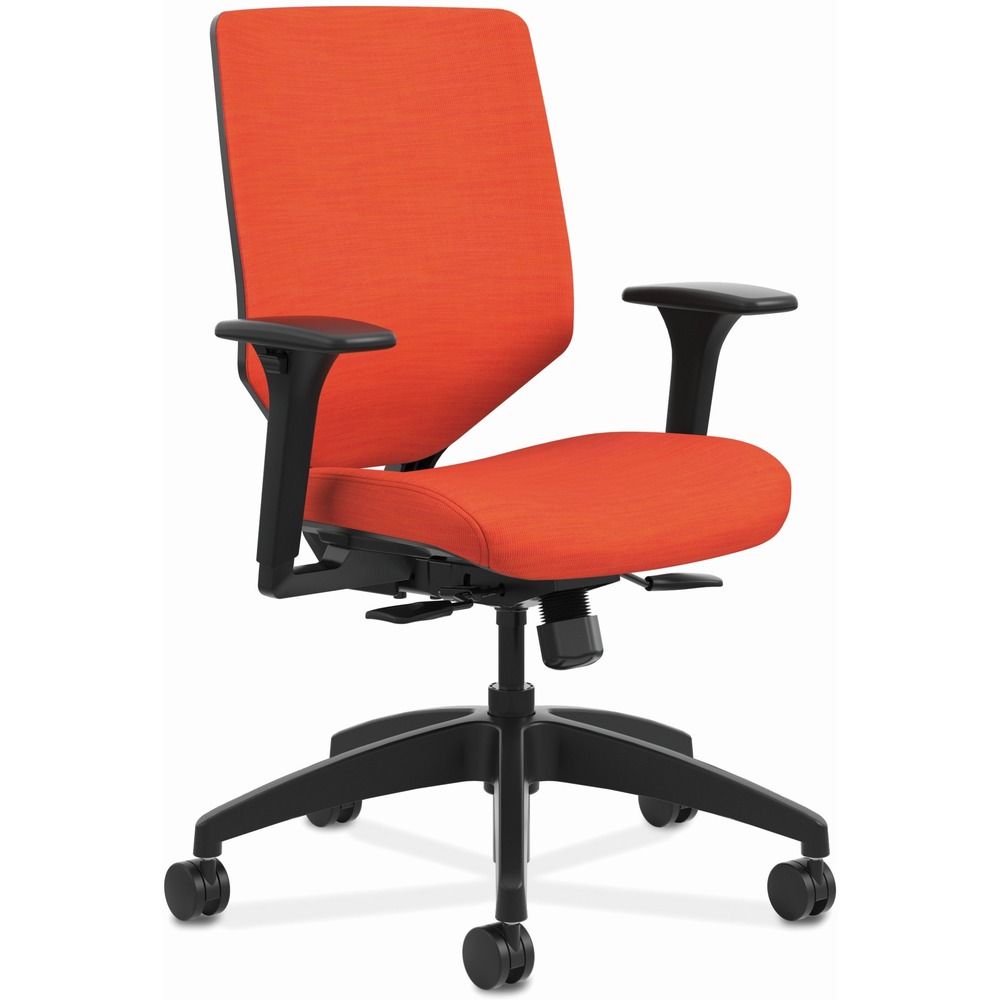 HONSVU1ACLC46TK - Solve is the single seating solution that helps a variety of users achieve optimal comfort in workstations, touchdown areas, collaborative environments, meeting rooms and more. This Solve mid-back task chair features an upholstered back stretched over the breakthrough ReActiv material that provides enhanced support above and beyond ilira-stretch mesh. Synchronized seat and back provide proper balance, alignment and lumbar support, and can be adjusted with a single lever. Adjustable-height arms move up and down for shoulder and upper body support. Other functions include pneumatic seat-height adjustment from 17" to 22" , 360-degree swivel and tilt tension. Waterfall seat edge promotes better leg circulation. Five-star base is equipped with dual-wheeled casters for smooth mobility. Upholstery color is Bittersweet; frame color is black; and ReActiv back color is Charcoal. Weight capacity is 300 lb. More from the Manufacturer