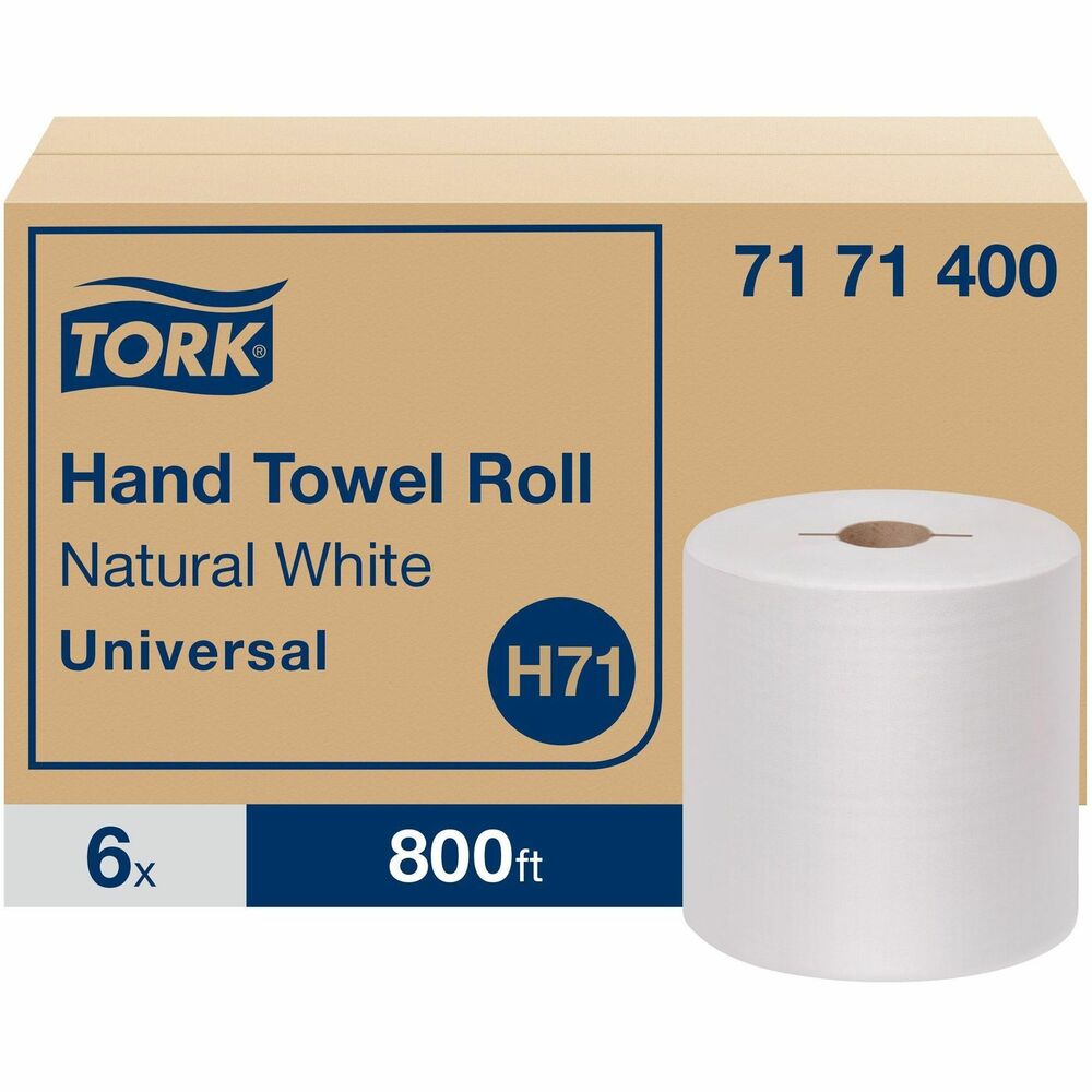 TRK7171400 - Universal Roll Towels are soft, strong and highly absorbent, offering the perfect combination of quality, performance and value. Embossing enhances hand feel and maximum absorbency for fewer towels used per hand dry. Roll towel performance provides source reduction and less packaging. Long-lasting rolls minimize maintenance costs while maximizing service. Towels are made with a high percentage of recycled fiber. Towels fit Tork Electronic Hand Towel Roll Dispensers and Mechanical Hand Towel Roll Dispensers. More from the Manufacturer