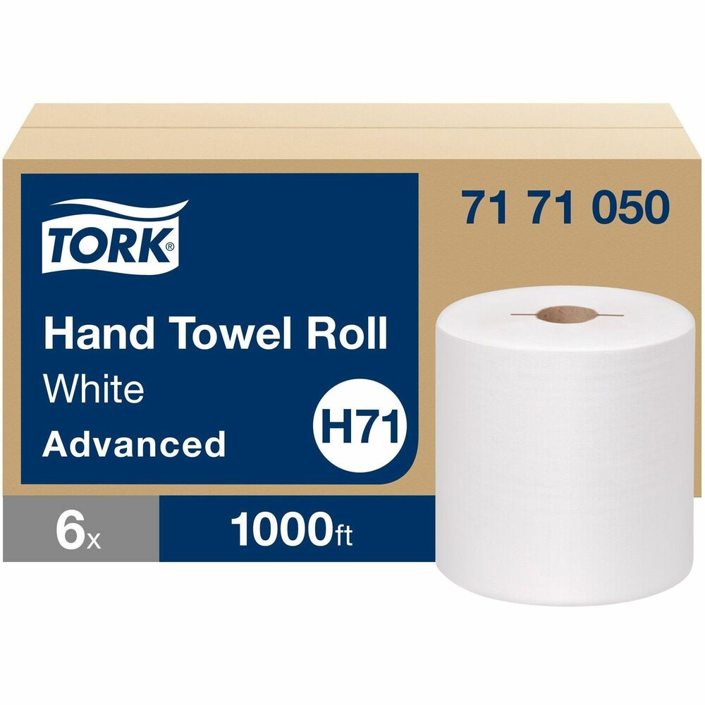 TRK7171050 - Tork Advanced Hand Towel Rolls offer 1,000' of paper towels for each roll to help reduce maintenance frequency. High-capacity rolls are designed for businesses seeking to provide their washroom with a combination of soft comfort and sustainability. Highly absorbent paper towels maintain a high-end appearance and are suitable for healthcare, manufacturing, industrial and educational facilities. FSC-certified material is made from fresh, wood-based fiber. One-ply rolls are compatible with Tork Electronic Hand Towel Roll Dispenser and Tork Mechanical Hand Towel Roll Dispenser (none included). Paper towels are certified with Tork Easy Handling packaging. More from the Manufacturer