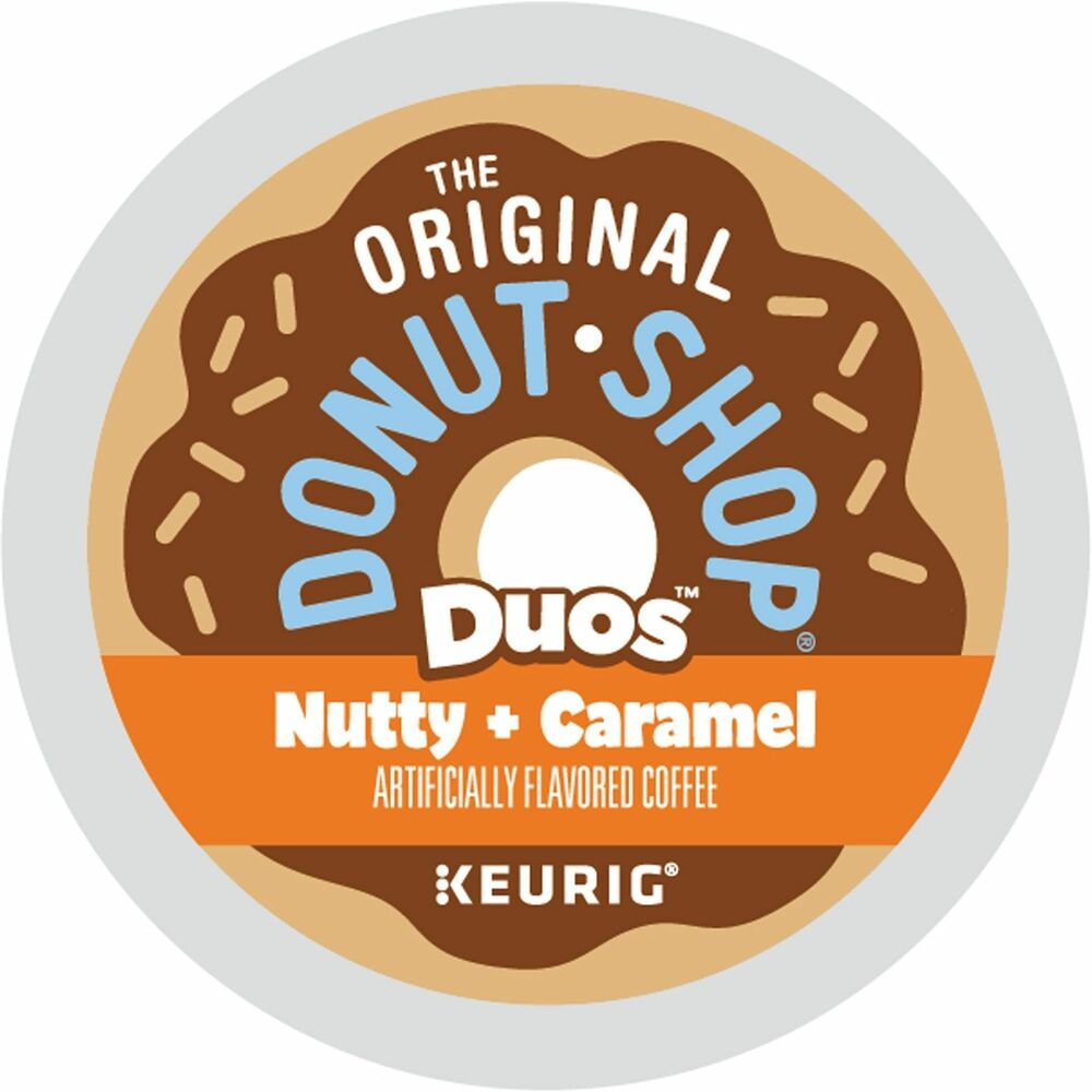 GMT7476 - Nutty + Caramel Coffee from The Original Donut Shop delivers two rich flavors in one delicious cup of coffee. Toasted nuts and buttery caramel flavor come together in a sweet reward that's perfect for days that get a little too nutty. This caffeinated, medium roast comes in airtight, recyclable K-Cups for single-cup brewing systems. K-Cups are easy to use. Simply shake and insert into your Keurig coffee brewer for a delicious cup of coffee.