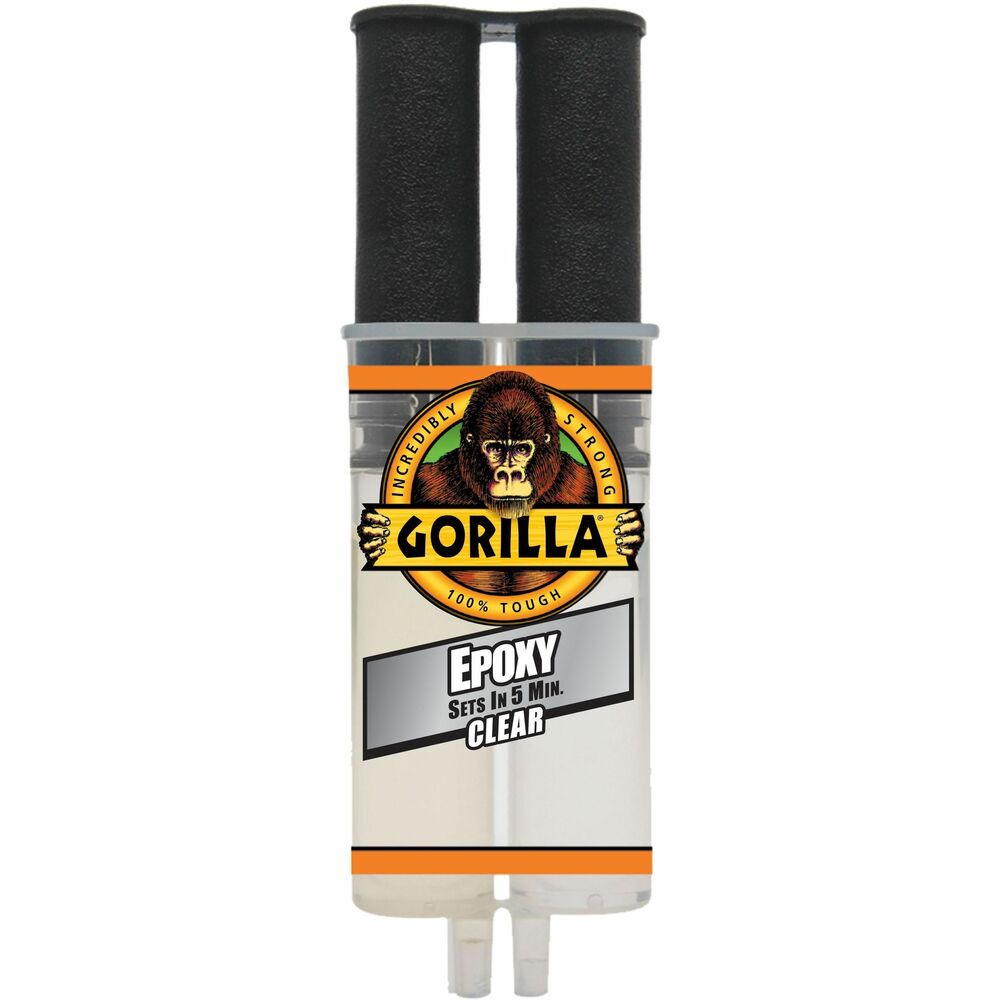 GOR4200101 - Gorilla takes epoxy to the Gorilla tough level. With superior solvent and water-resistance, this long-lasting adhesive is incredibly strong and durable for household and automotive repairs alike. Easy-to-use syringe keeps the epoxy resin and hardener separate so it is easy to dispense. Two-part, gap-filling formula easily bonds steel, aluminum, glass, wood, ceramic, tile and most plastics. The 5-minute set time gives you plenty of repositioning time for the perfect fit. Gorilla Epoxy dries in an ideal, clear finish that makes projects look spotless. More from the Manufacturer