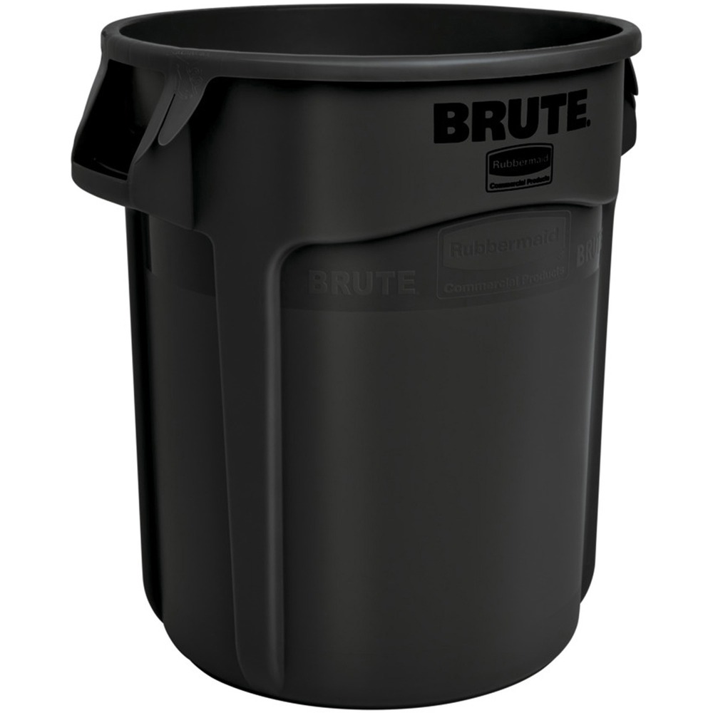 RCP1779739 - Brute container without lid features innovative solutions for making refuse collection and storage more efficient. Proprietary design constructed with the highest-quality material plus a UV inhibitor ensures long life in even the most extreme commercial environments. It will not fade, warp, crack or crush. Seamless construction makes cleaning the round container easier. Reinforced base is specifically engineered to be dragged over rough surfaces, extending life and overall durability, even in the toughest environments. Rounded handles make lifting and moving easier. Handles are reinforced to resist tearing or damage from even the heaviest loads. Rim features integrated rib structure to increase strength and resist crushing.