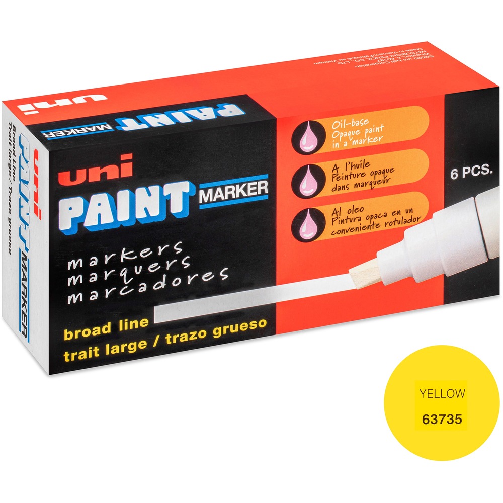 UBC63735 - Create permanent and accurate marks on virtually any surface with Paint PX-30 Oil-Based Paint Markers. Bullet tip with broad point (8mm) delivers strong, visible lines. Quick-drying paint is resistant to water, fading, heat and abrasions. Valve-action control provides excellent flow and coverage while preventing the marker from drying out if left uncapped. Permanent paint colors mark opaque and glossy on light and dark surfaces. Metal barrel and durable tip ensure a long marking life. Marker is ideal for manufacturing, construction, automotive, metal fabrication, aviation and more. Use marker to identify parts or equipment outside or marking oily, greasy items.