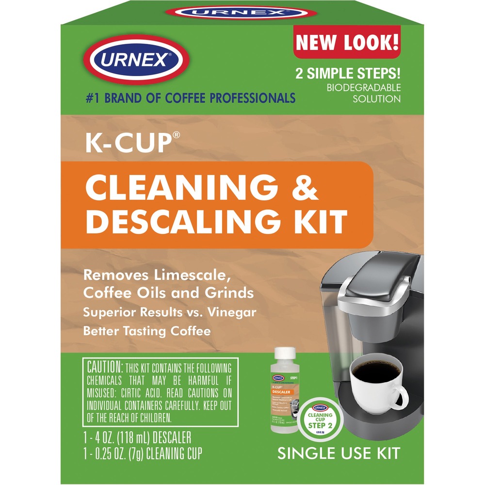 WMN6004 - Use the Urnex Single-Cup Brewer Cleaning & Descaling Kit to properly maintain your single-cup brewer and extend your machine's life. It only takes two simple steps. Single-use kit include a descaler and 0.25 oz. cleaning cup. Descaling liquid removes limescale from the heating elements to ensure proper brewing temperature is achieved. Cleaning cup ensures that the oily residue will be removed from the exit spout, which if left uncleaned, can cause bitter-tasting coffee. Maintain your brewer by descaling every three months, or more often if you live in an area with hard water. Cleaning cups can be used weekly, or as needed when switching between sweetened beverages and coffee and tea.