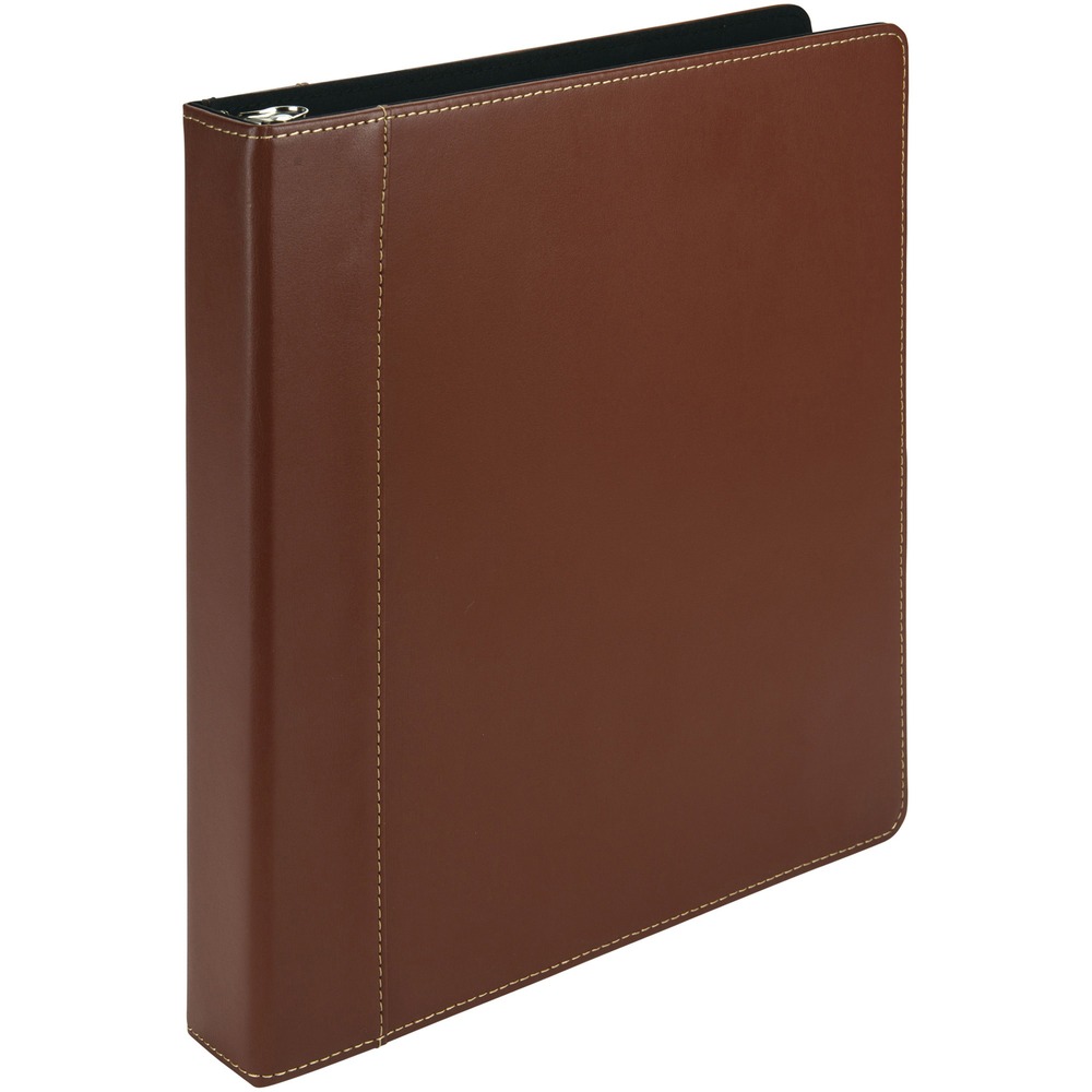SAM15712 - Contrast Stitch Leather Ring Binder uses beautifully crafted, bonded leather that brings about the look and feel of rich, black genuine leather. This leather portfolio binder is highly durable, stylish and versatile. Black leather-grain exterior is complemented with cream sewn accents for an extra touch of class. Binder also includes a saddle-stitched spine and concealed-rivet ring construction. These 1" capacity, round rings hold up to 200 sheets. Two interior pockets store and organize your important documents. Premium organizer binder is a popular choice among corporate executives, investment advisers, real estate professionals and anyone who is working with a high-value clientele.