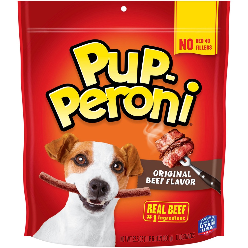 SMU83630 - Pup-Peroni Dog Treats are made with real beef as the first ingredient and have an unmistakable smoky flavor. Hearty flavor of slow-cooked beef simmered in its own sauces is enough to let your pup know that he really is your best friend. Dog treats make a great snack whether you need a dog training treat or just as an everyday snack after a walk. These soft, chewy treats can be enjoyed by all sizes of dogs. Break them in half for smaller pups or feed them whole for larger dogs. You'll also find that these savory dog treats work well on-the-go. Their resealable pouch makes it easy to pack them on a hike or take to the doggy park.