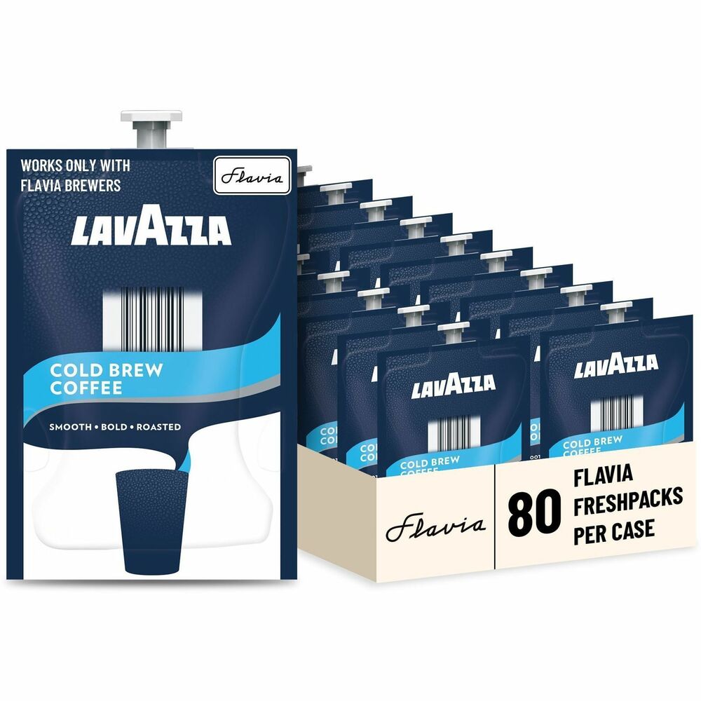 LAV48059 - Lavazza Cold Brew Coffee offers a smooth taste with notes of cocoa and caramelized sugar. Each Freshpack is created specifically for the workplace to ensure your employees enjoy them only at the office for greater control over your stock and expenses. Coffee is designed for use with Flavia single-serve brewers (not included).
