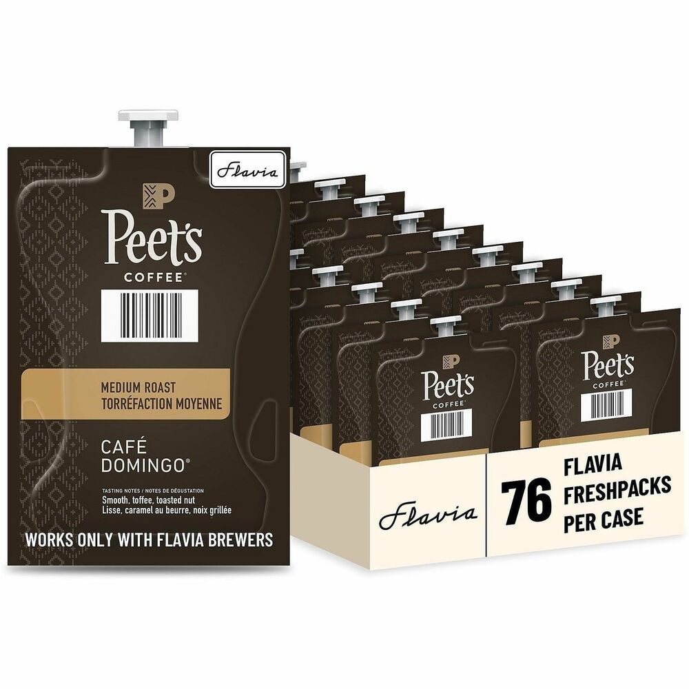 LAV48035 - Peet's Cafe Domingo Coffee is a medium-roast blend crafted from three Latin American coffees for slow sipping and savoring. It offers a smooth, balanced taste with hints of toffee sweetness and a crisp, clean finish. Each Freshpack is created specifically for the workplace to ensure your employees enjoy them only at the office for greater control over your stock and expenses. Coffee is designed for use with Flavia single-serve brewers (not included).